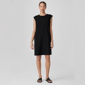 Eileen Fisher Organic Cotton Stretch Dress Women Large Shift Structured Shoulder